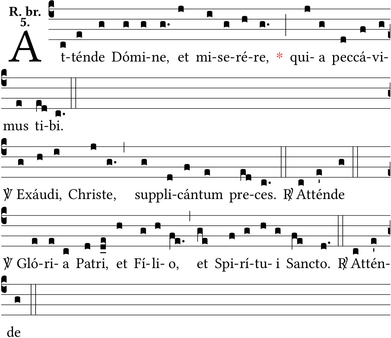 Partitura Attende Domine Modo V en tetragrama Solesmes